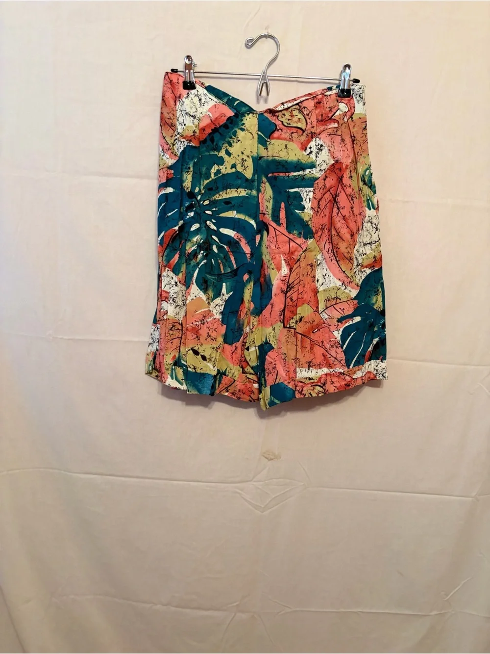 Tropical Print High-Waist Shorts - Coral, Teal, Yellow